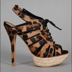 NWOB Schutz Ashley Calf Hair Lace Up Platform Peep Toe Heels